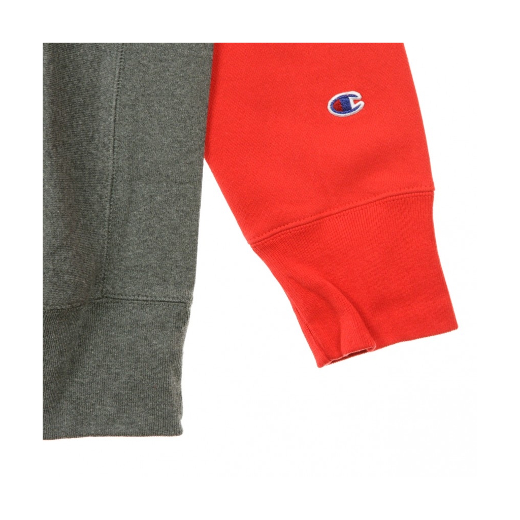 FELPA GIROCOLLO COLOUR BLOCK KANGAROO POCKET REVERSE WEAVE GREY/RED