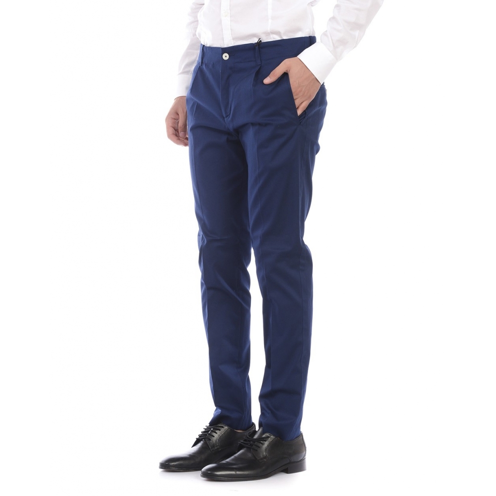 PANTALONI PANTALONE BIGNE BOTTONE BIANCO BLU