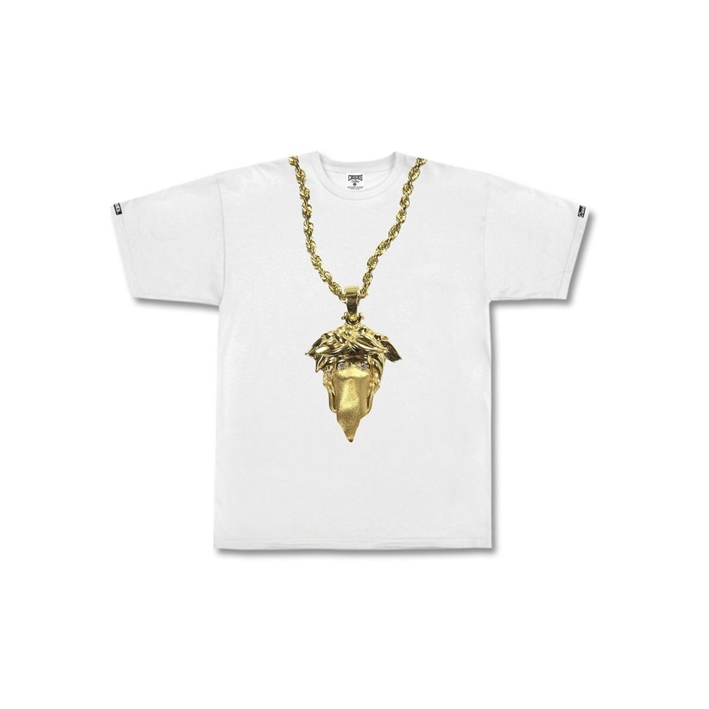 MAGLIETTA CROOKS  CASTLES T-SHIRT MEDUSA CHAIN White/Gold unico