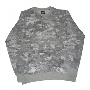 FELPA GIROCOLLO CROOKS  CASTLES SWEATSHIRT CREWNECK TACTICS Grey Map Camo unico