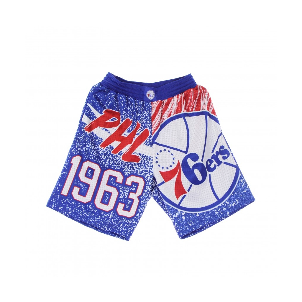 PANTALONCINO TIPO BASKET UOMO NBA JUMBOTRON SUBLIMATED MESH SHORTS HARDWOOD CLASSICS PHI76E ROYAL/ORIGINAL TEAM COLORS