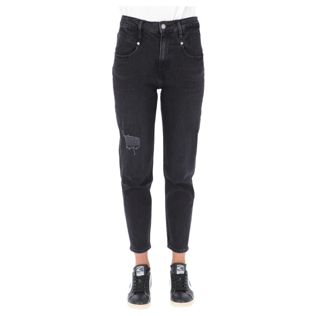 Women's Gray Black High Waist Two Tone Color Mom Jeans Jeans Denim