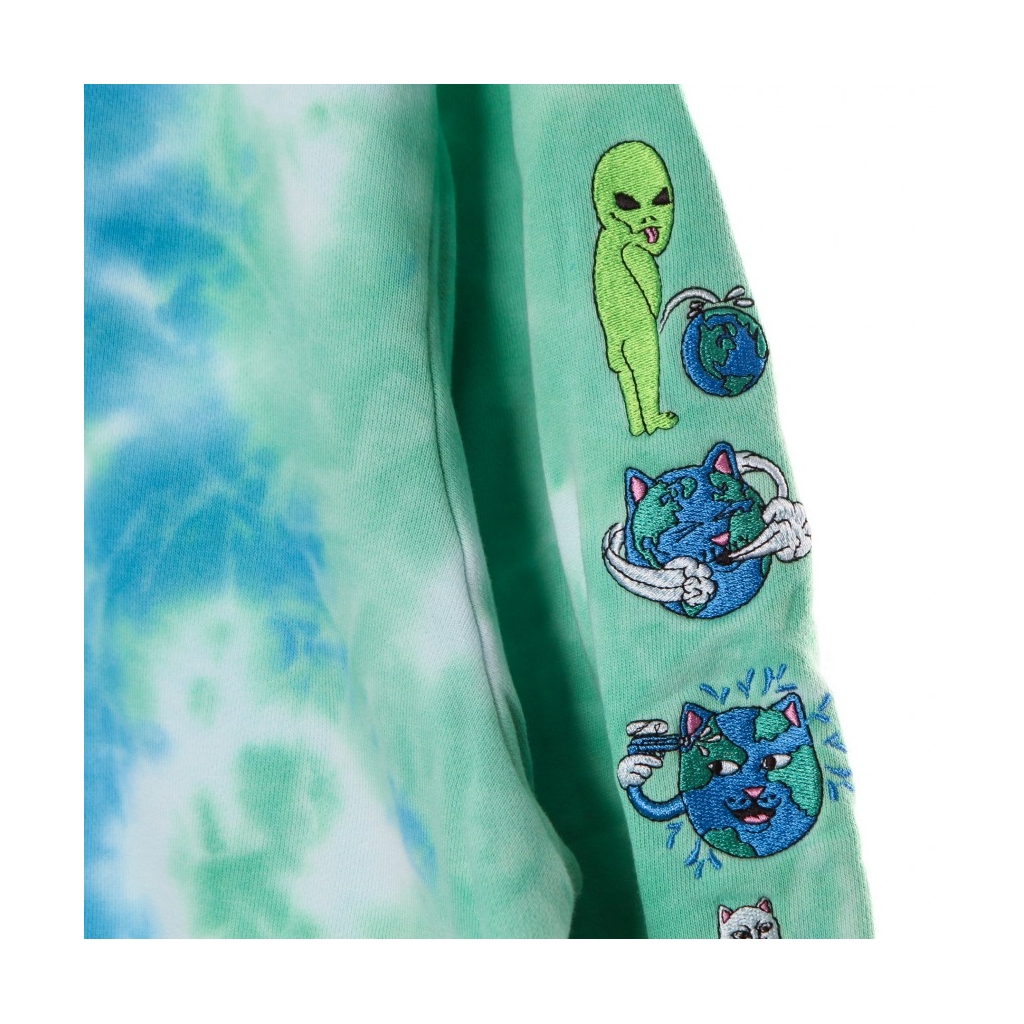 felpa cappuccio uomo save the world embroidered hoodie AQUA/GREEN TIE DYE