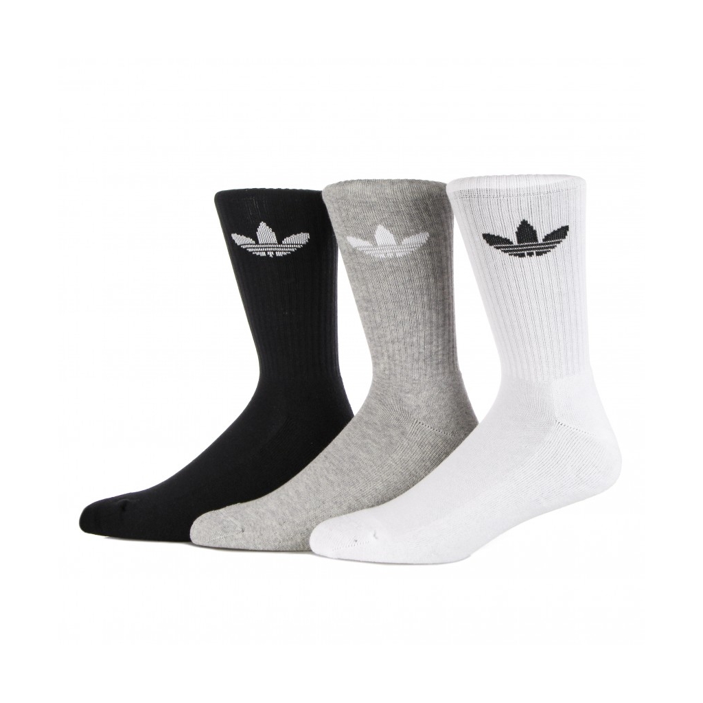 calza media uomo cushioned trefoil crew socks WHITE/MEDIUM GREY HEATHER/BLACK