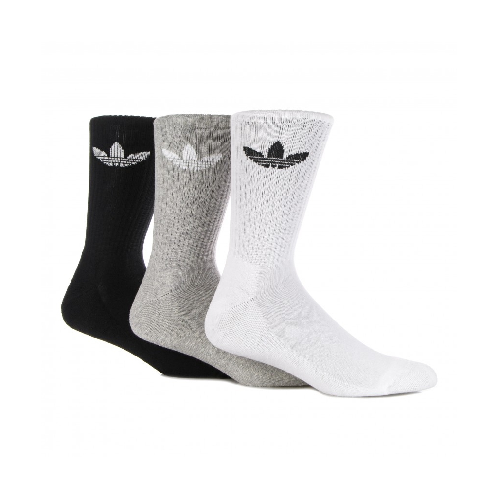 calza media uomo cushioned trefoil crew socks WHITE/MEDIUM GREY HEATHER/BLACK