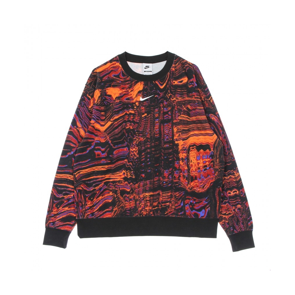 felpa girocollo donna w sportswear trend fleece crew all over print BLACK/ORANGE