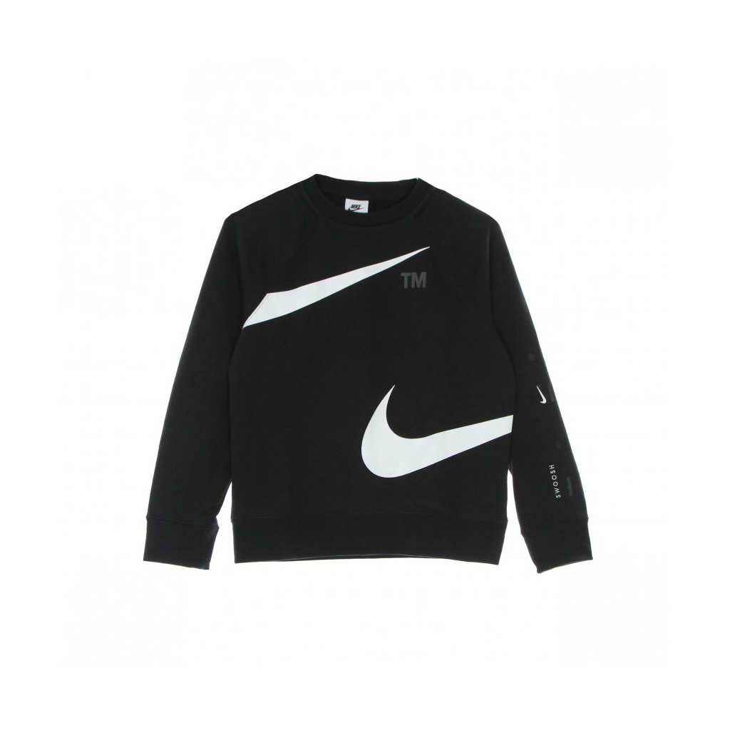 felpa girocollo ragazzo fleece swoosh crew BLACK/WHITE