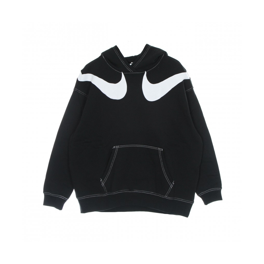 felpa cappuccio donna w swoosh fleece gfx hoodie BLACK/WHITE/WHITE