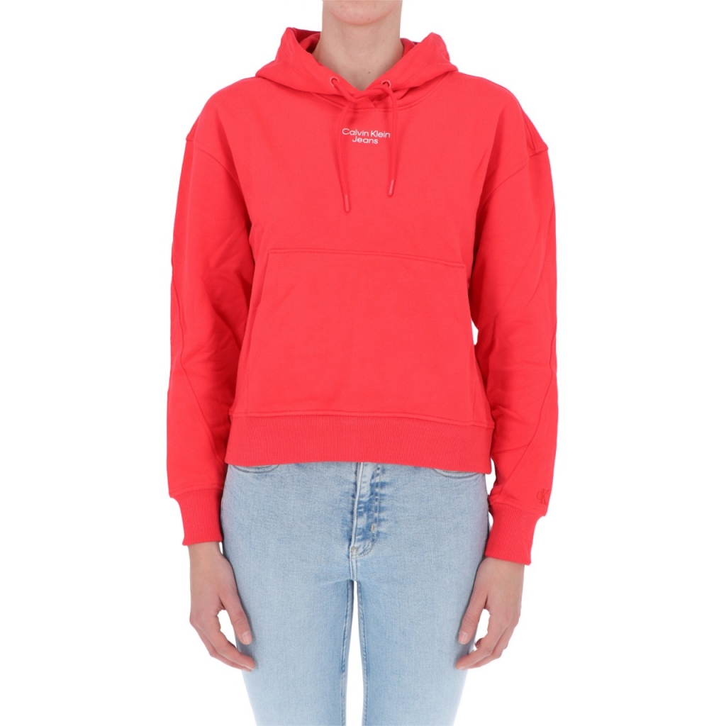 Felpa Calvin Klein Donna Stacked Logo Hoodie XL1 STRAWBERRY