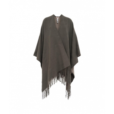 Poncho grigio scuro a righe marroni con cappuccio