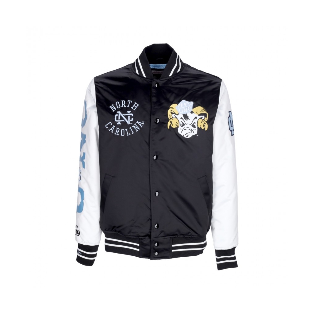 giubbotto bomber uomo ncaa team origins varsity satin jacket unctar BLACK/WHITE