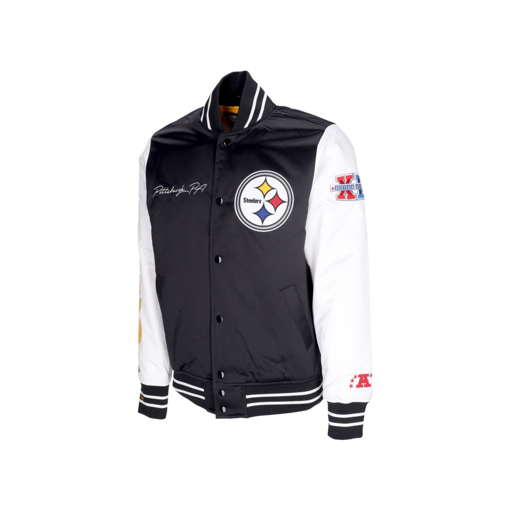 giubbotto bomber uomo nfl team origins varsity satin jacket pitste  BLACK/WHITE