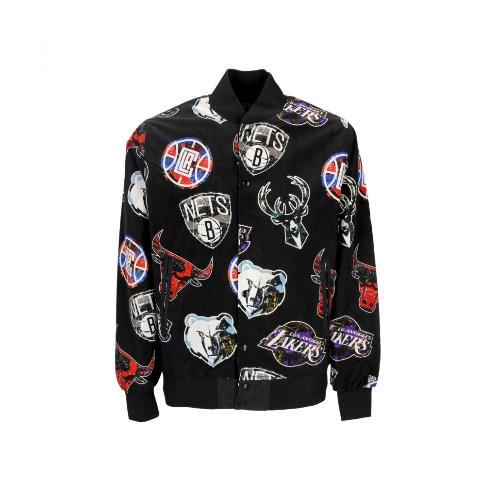 giubbotto bomber uomo nba all over print team logo bomber BLACK/FRONT DOOR RED