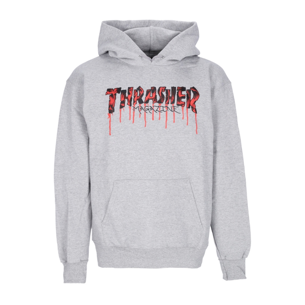 THRASHER - felpa cappuccio uomo blood drip hood LIGHT STEEL/RED