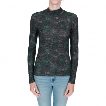 Maglia ScotchSoda Donna All Over Printed Mockneck BOTLE GREEN