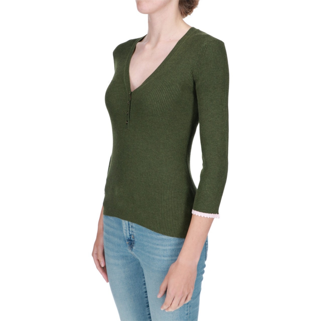 Maglia ScotchSoda Donna Button Detail Skinny Rib FIELD GREEN