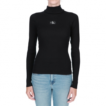 Maglia Calvin Klein Jeans Donna Badge Roll Neck Logo BEH CK BLACK