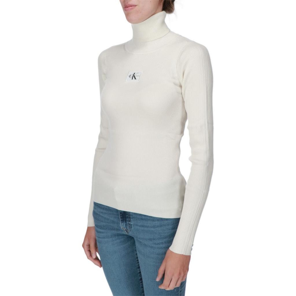 Maglia Calvin Klein Jeans Donna Badge Roll Neck Logo YBI IVORY