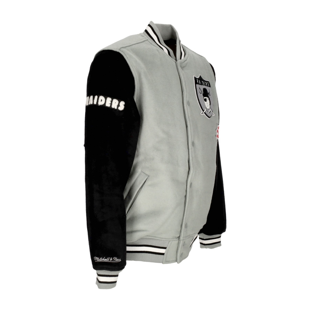 giubbotto college uomo nfl team legacy varsity jacket oakrai BLACK SILVER