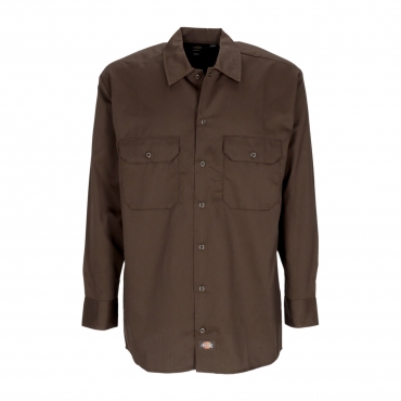 camicia manica lunga uomo work shirt l/s rec DARK BROWN