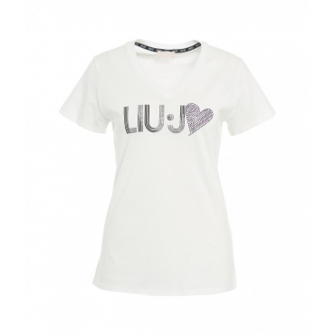 T-shirt con logo in strass bianco