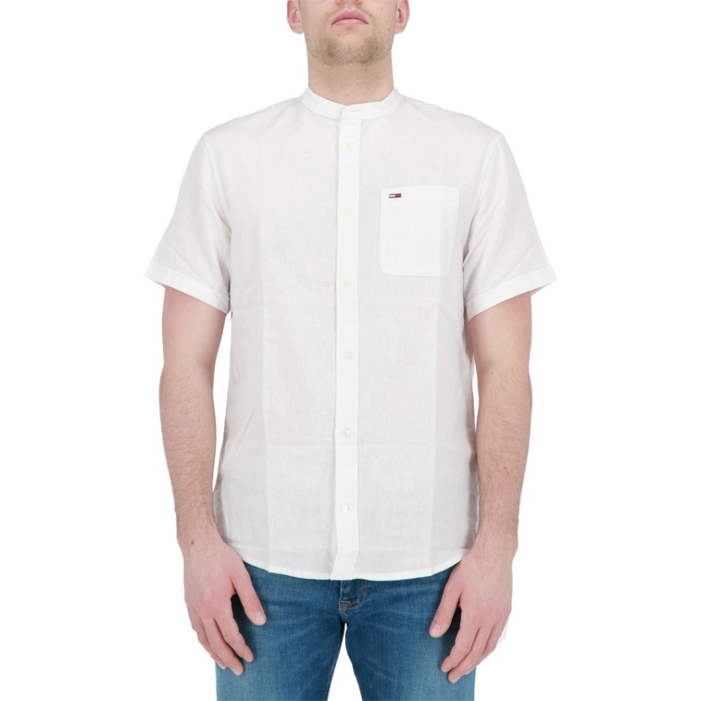 Camicia Tommy Hilfiger Jeans Uomo Reg Mao Linen Blend YBR WHITE