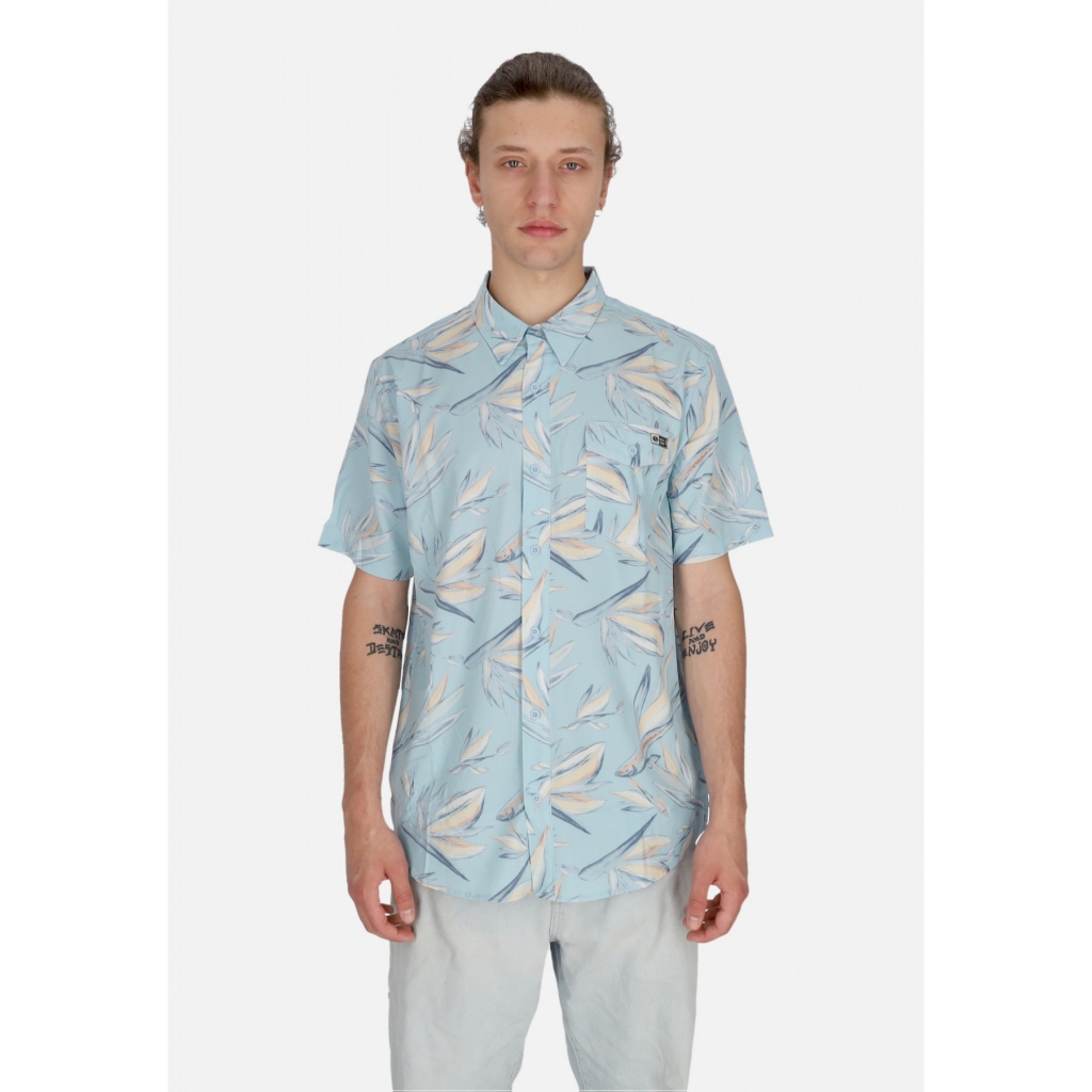 camicia manica corta uomo floral flyer tech woven shirt LIGHT BLUE