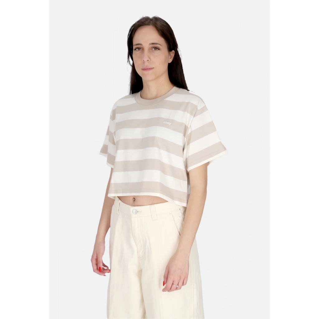 maglietta donna adams stripe cropped tee SILVER GREY MULTI