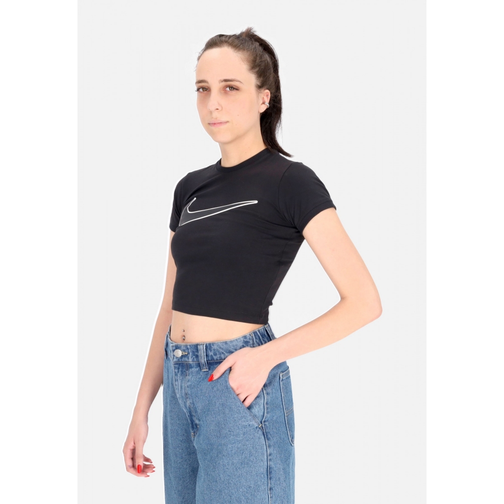 maglietta corta donna w sportswear baby swoosh cropped tee BLACK/BLACK