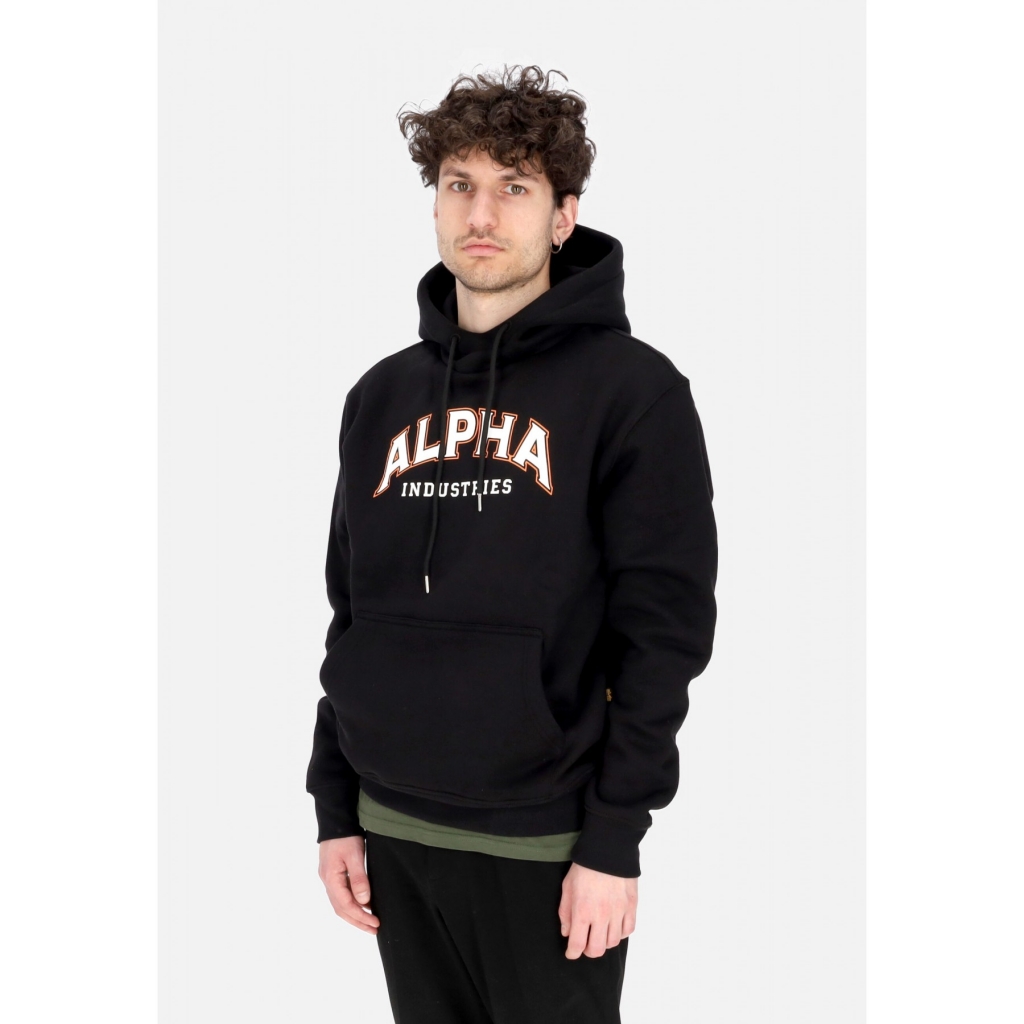 felpa cappuccio uomo college hoodie BLACK