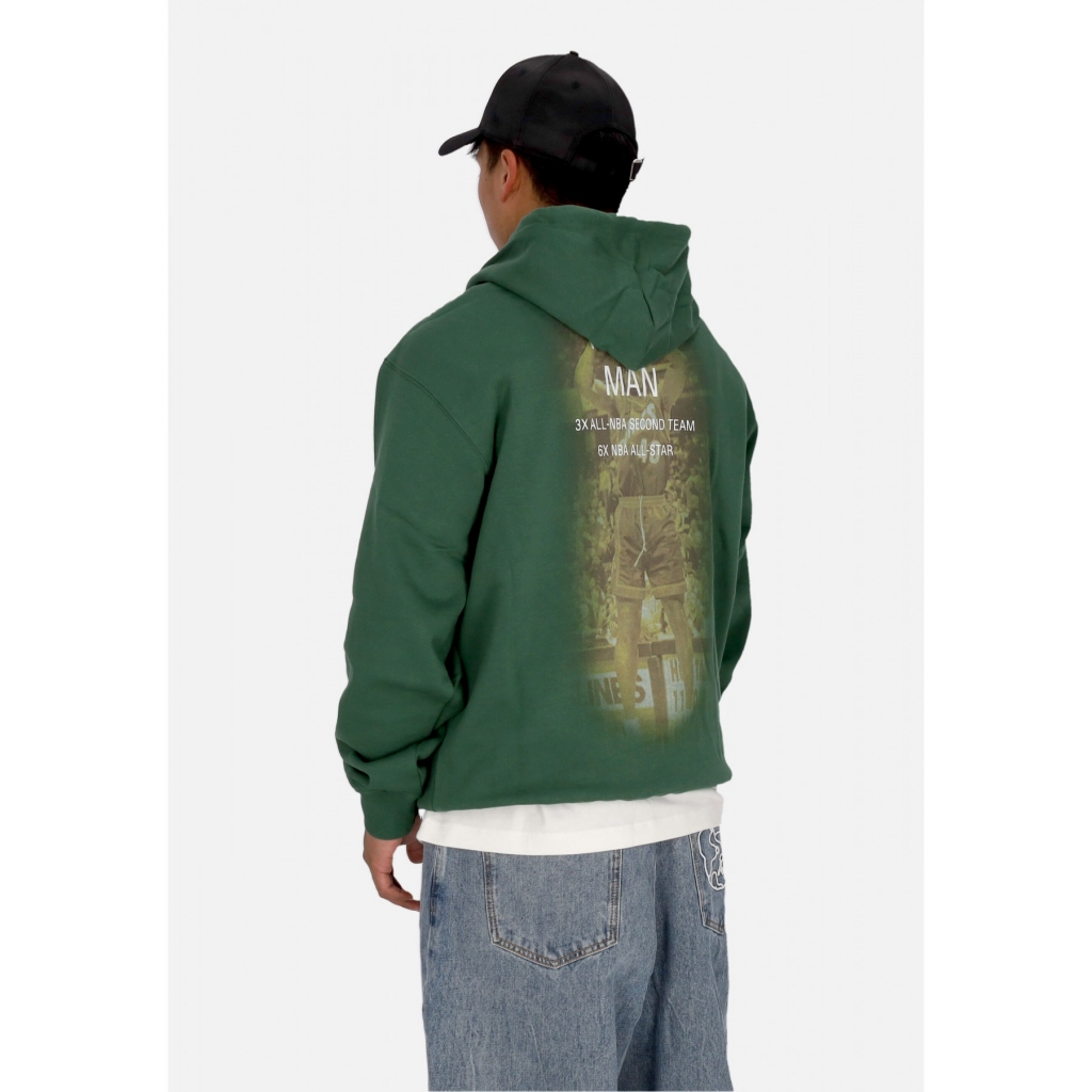 felpa cappuccio uomo nba premium fleece vintage logo hoodie shawn kemp seasup BUCKS GREEN