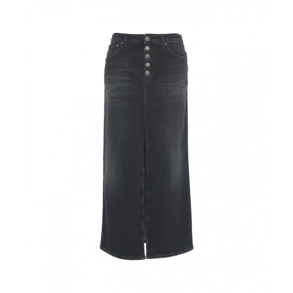 Gonna in denim con spacco grigio scuro