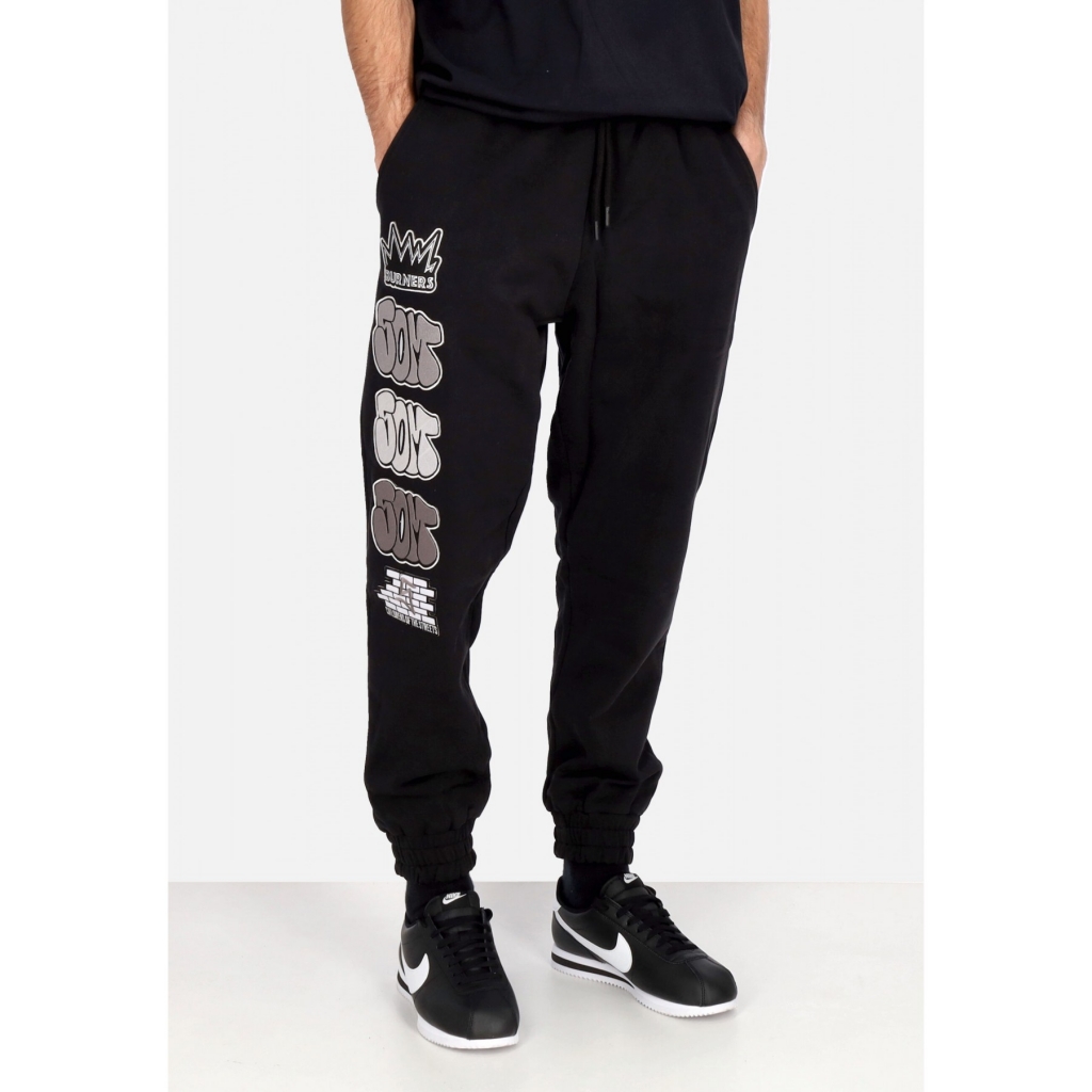 pantalone tuta leggero uomo graffiti patch joggers BLACK