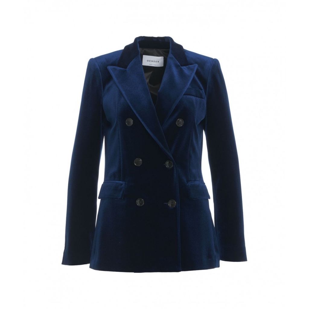 Blazer doppiopetto in velluto blu scuro