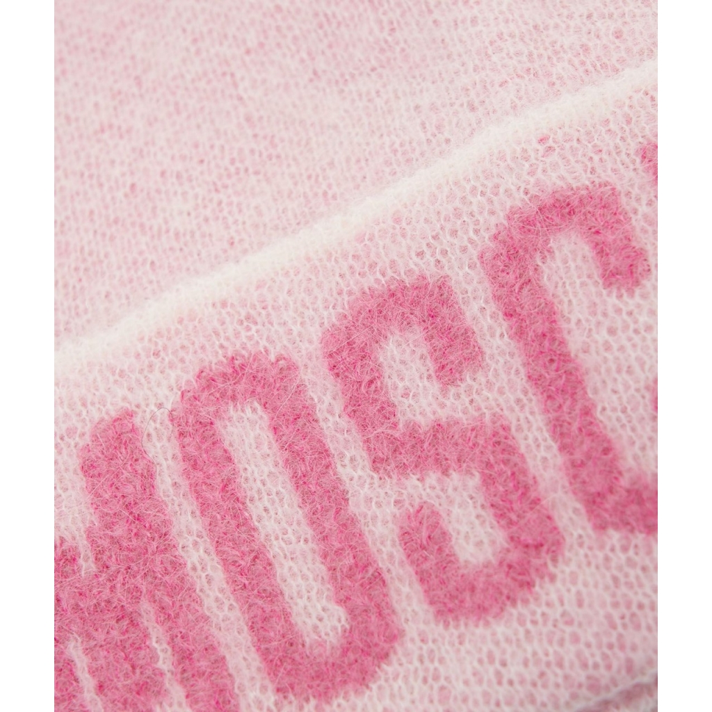 Berretto in maglia mohair con logo rosa