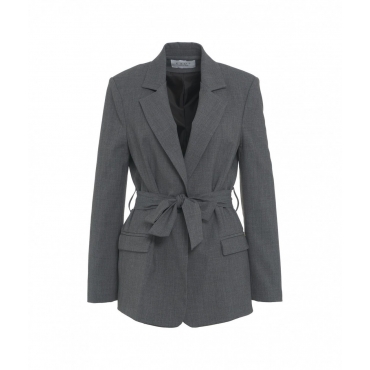 Blazer monopetto con cintura in vita grigio