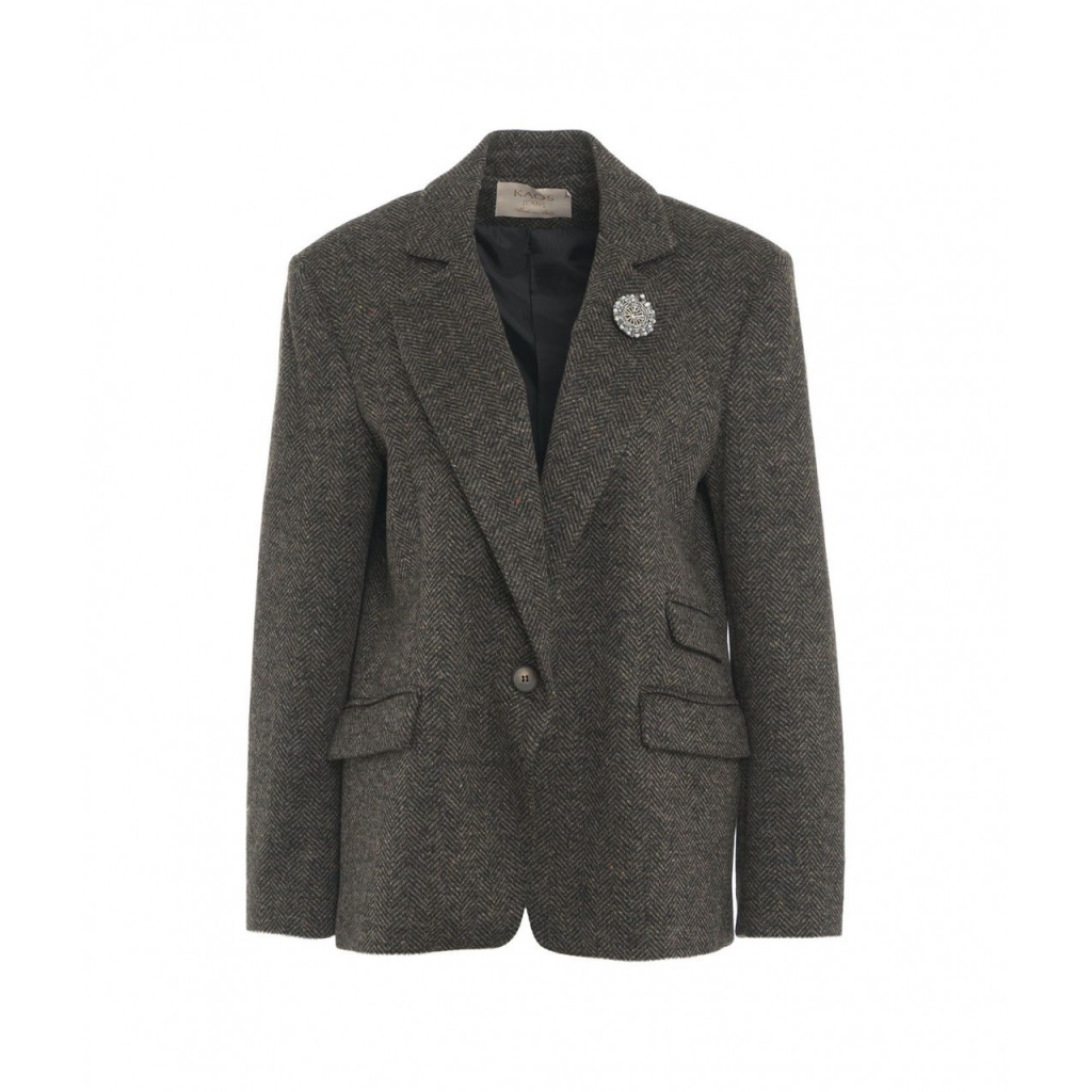 Blazer monopetto con spilla marrone