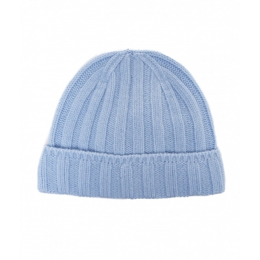 Cappello in maglia di cachemire azzurro