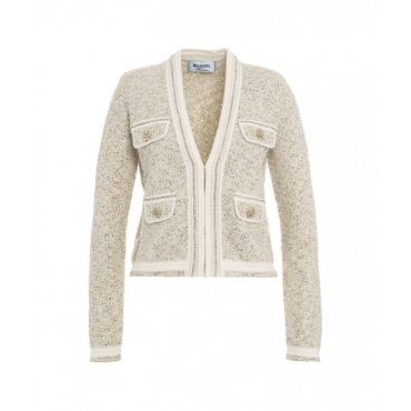 Cardigan jacquard con glitter bianco