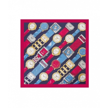 Foulard in seta con stampa di orologi multicolore