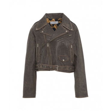 Giacca biker in pelle marrone