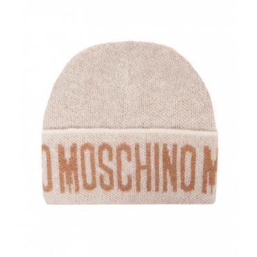 Mohair Strick Beanie mit Logo Beige