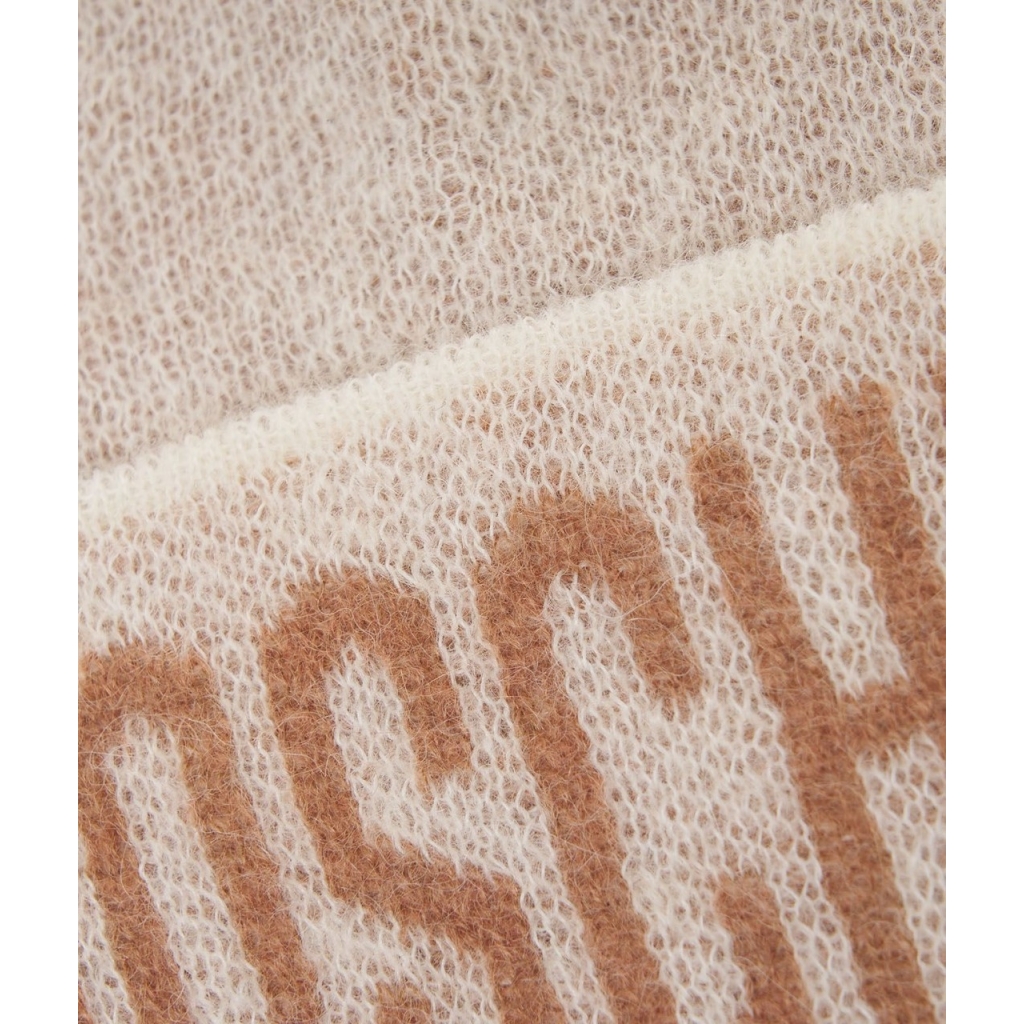 Mohair Strick Beanie mit Logo Beige