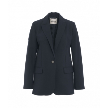 Blazer a un bottone in misto lana blu scuro