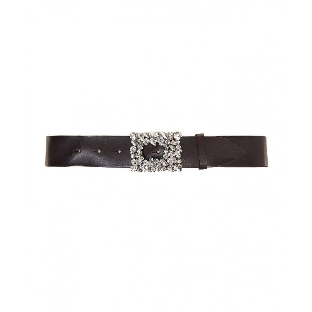 Cintura in pelle con fibbia in strass nero