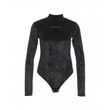 Body in velluto con logo in strass nero