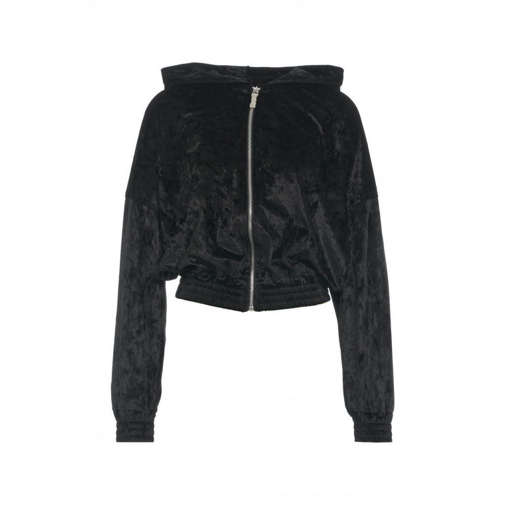 Felpa con zip e logo in strass nero