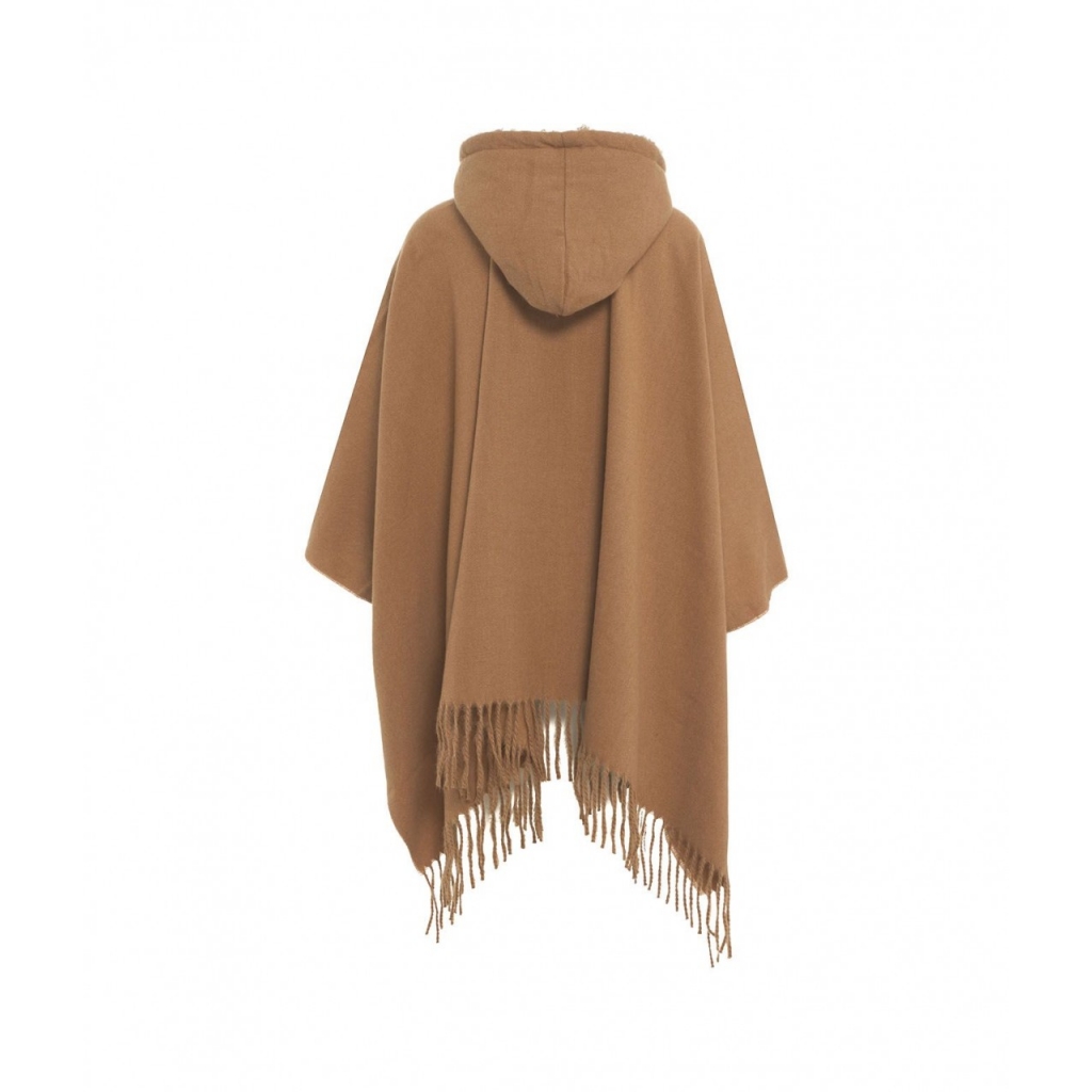 Poncho con cappuccio Cammello