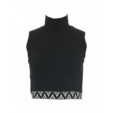 Cropped top con motivo jacquard nero