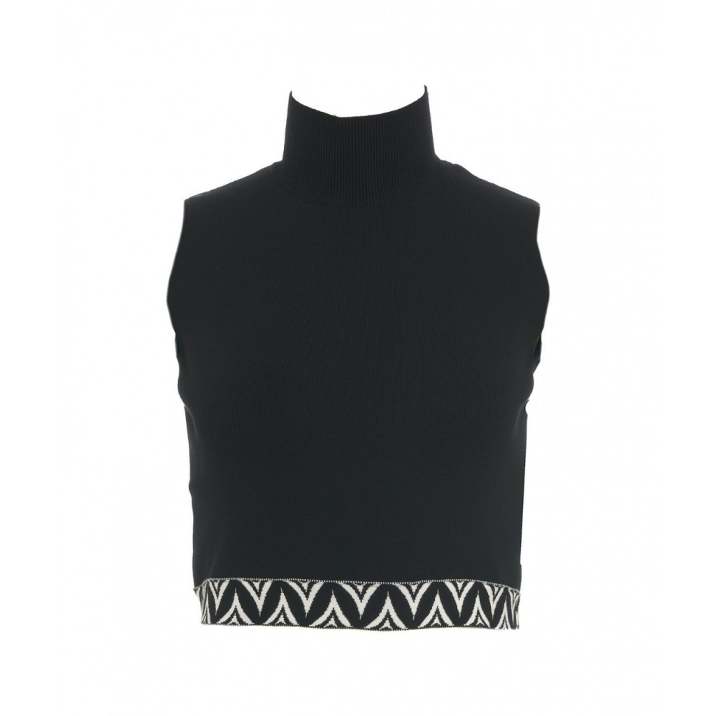 Cropped top con motivo jacquard nero